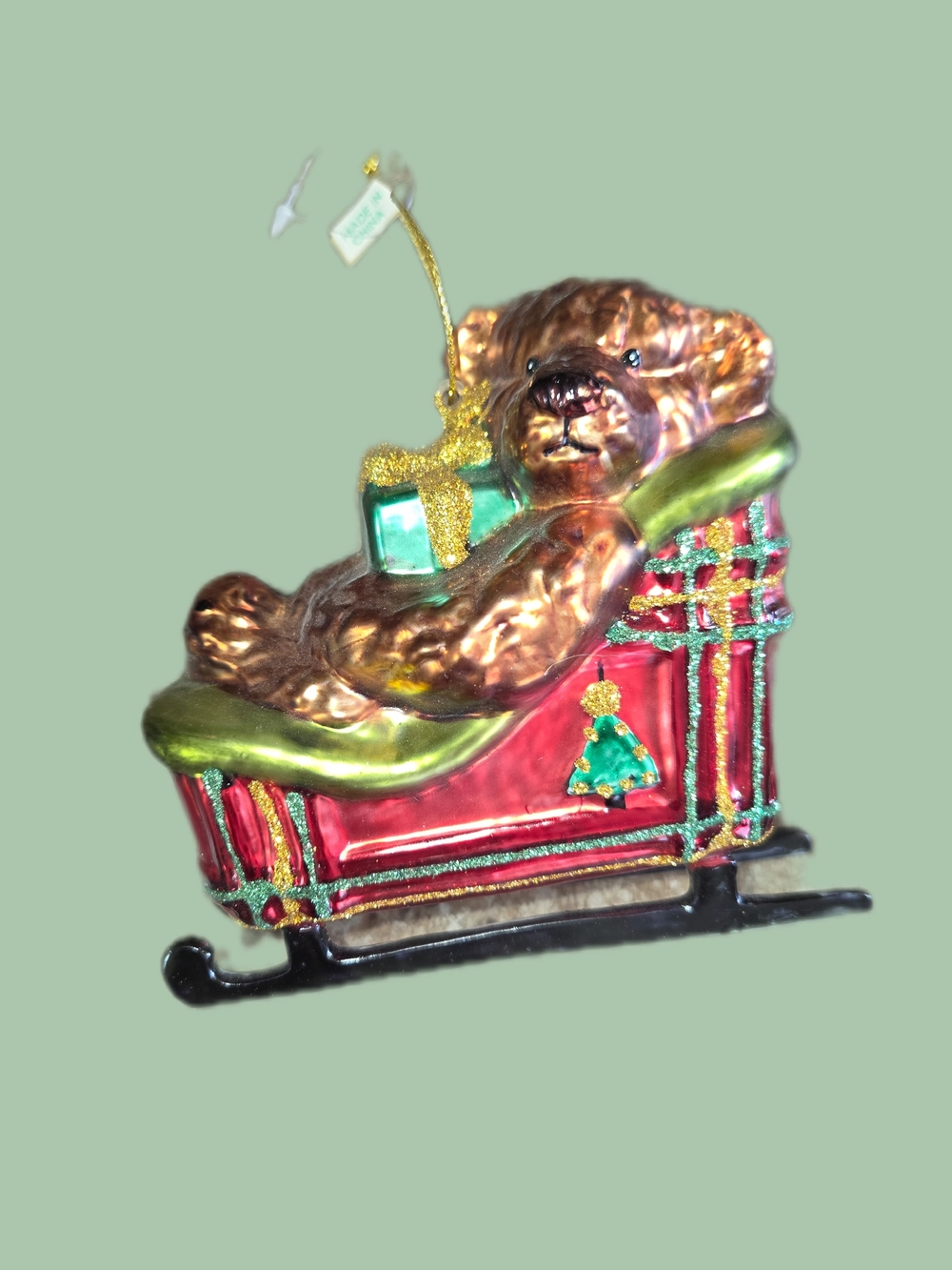 Vintage discontinued Radco handblown glass "Sleigh bear"